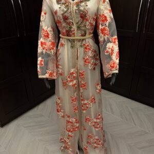 Alternative view of White mesh floral kaftan