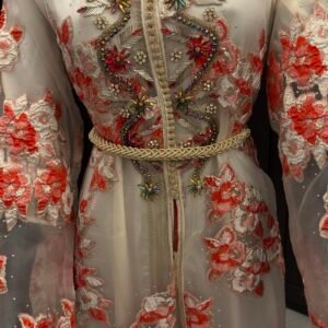 White mesh floral kaftan