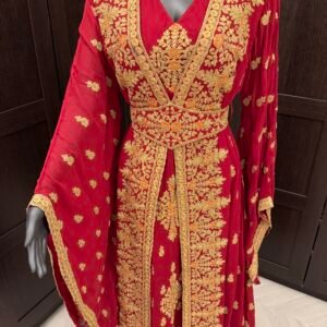 Red elongated sleeve dress