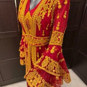 Red ruffle sleeve dress