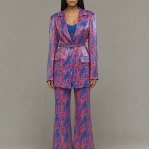 Blue/pink belted suit
