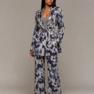 Grey floral belted suit