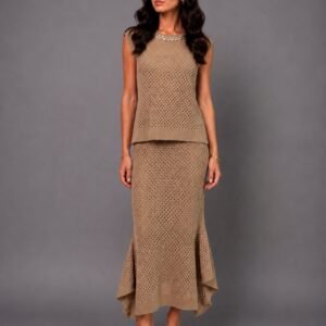 Beige beaded crochet set