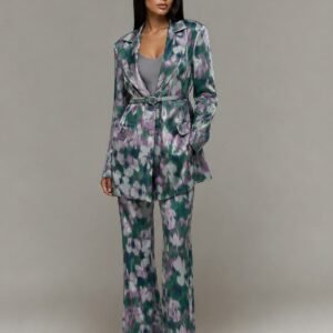 Lilac belted floral suit